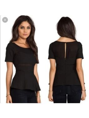 Elizabeth and James Black Sheer Peplum Top Size 0